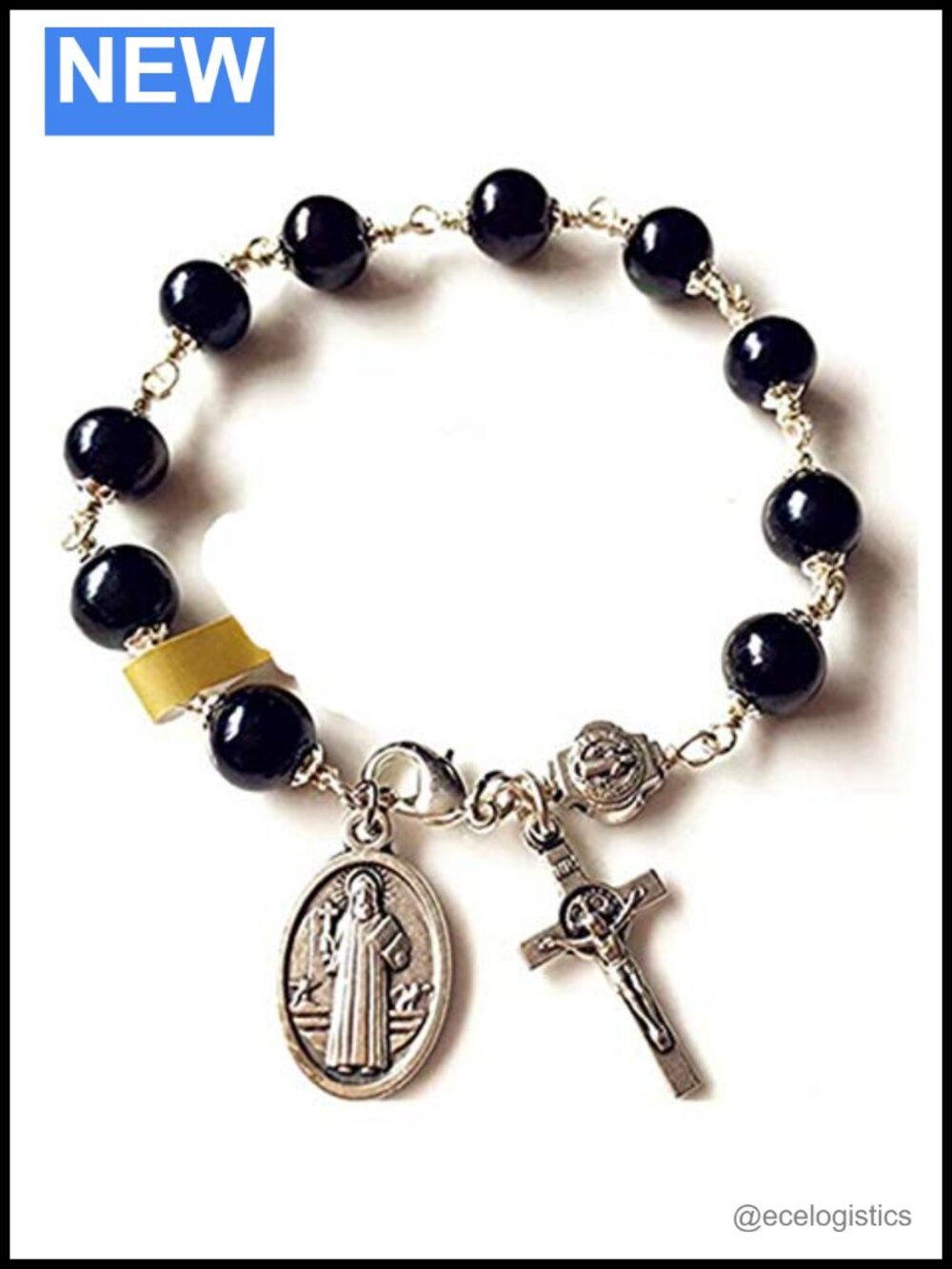Handmade Silver Wire Wrap Pearl Bead St Benedict Rosary Bracelet Cross Catholic